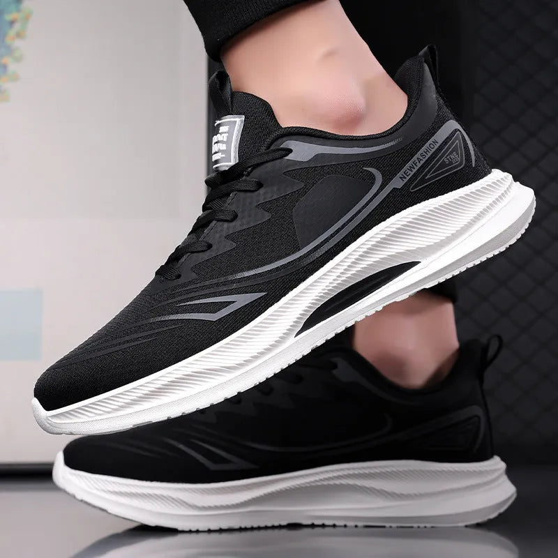 Men's low-top casual shoes with woven mesh upper and rubber sole in black blue colour