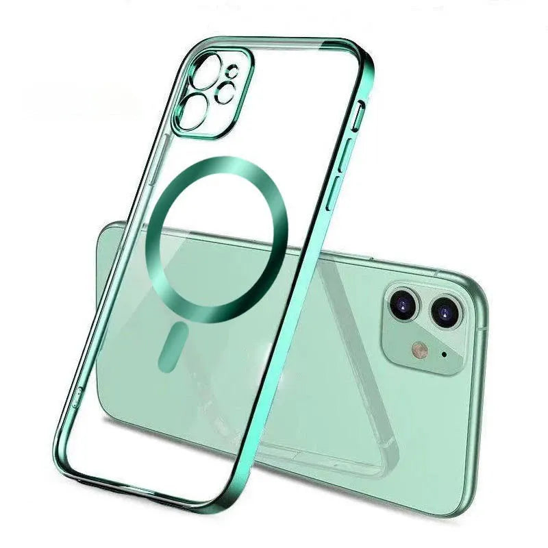 Electroplated silicone protective back cover for magnetic phone case in multiple colours for iPhone 11-13.