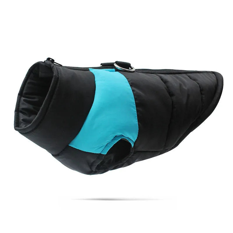 Waterproof padded dog winter jacket with front zipper in various colours and sizes