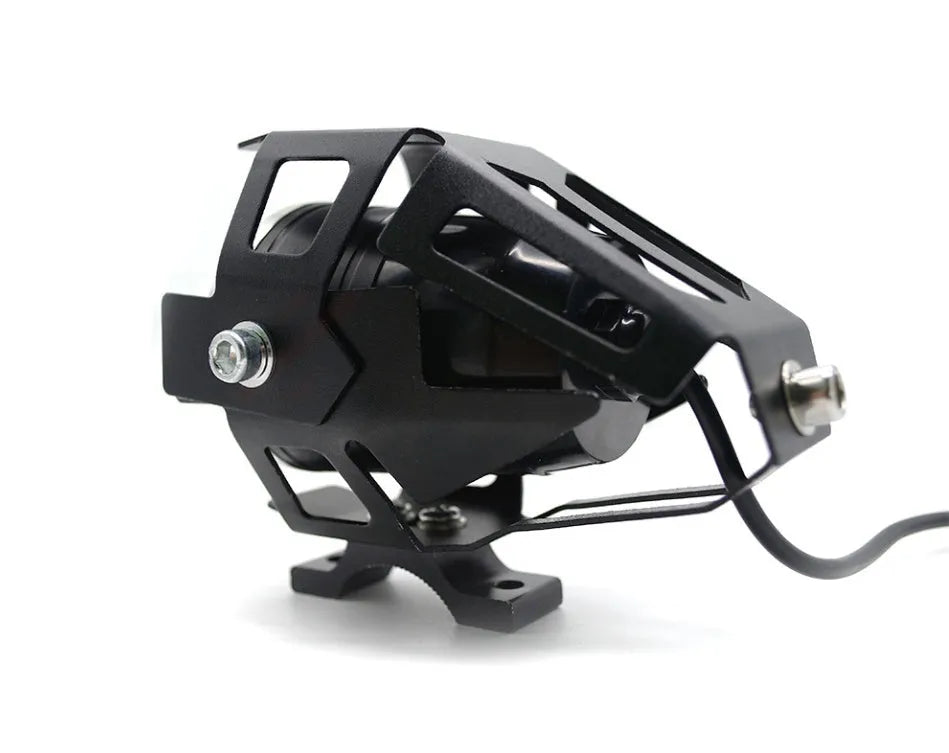 Waterproof LED motorcycle headlight auxiliary spotlight, 3000LM, IP54, aluminium alloy, black silver blue yellow options.