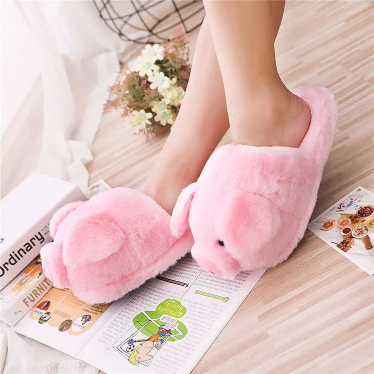 Pink pig floor slippers with short plush fabric and PP cotton filling, sizes 36-39