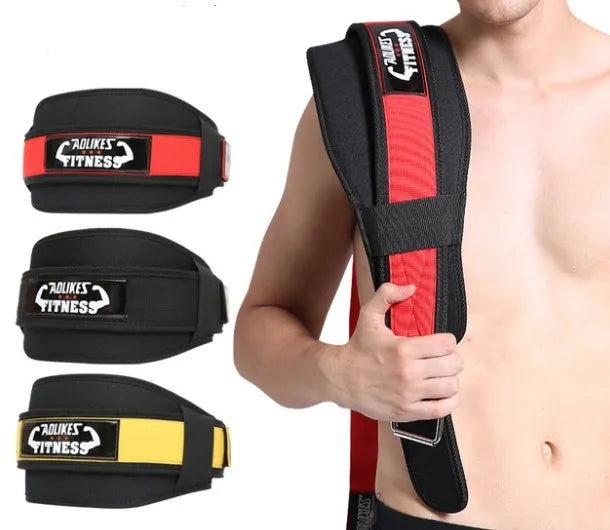 Fitness weightlifting waistband in black, red, or yellow colour, adjustable nylon construction for adult weightlifters