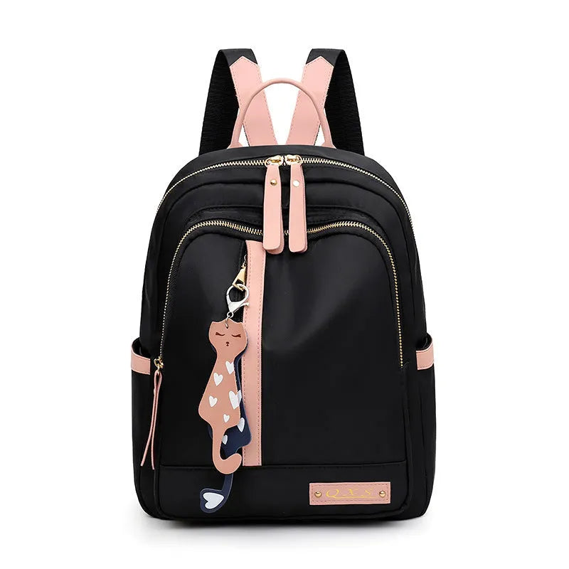 Black casual backpack with double straps and multiple compartments, 20L capacity