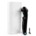 Black folding body electric shaver for men and women, uses AA batteries.