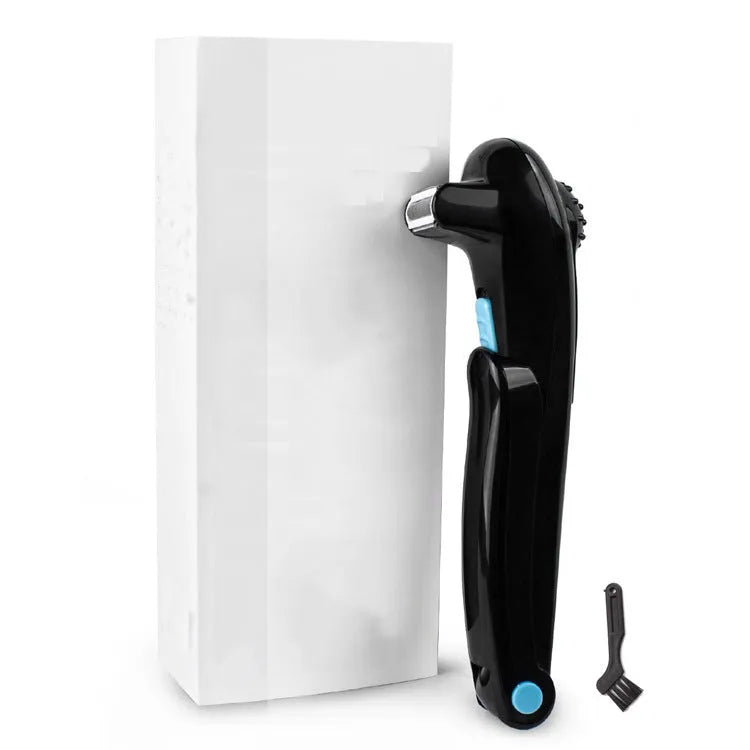 Black folding body electric shaver for men and women, uses AA batteries.