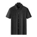Men's plus-sized black striped ice silk shirt with square collar loose fit casual style