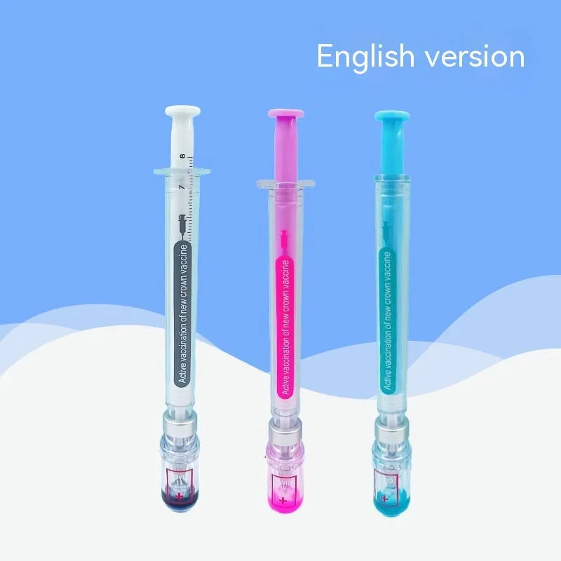 Vaccine design gel pen with plastic shell, cap, and 0.5mm black ink refill