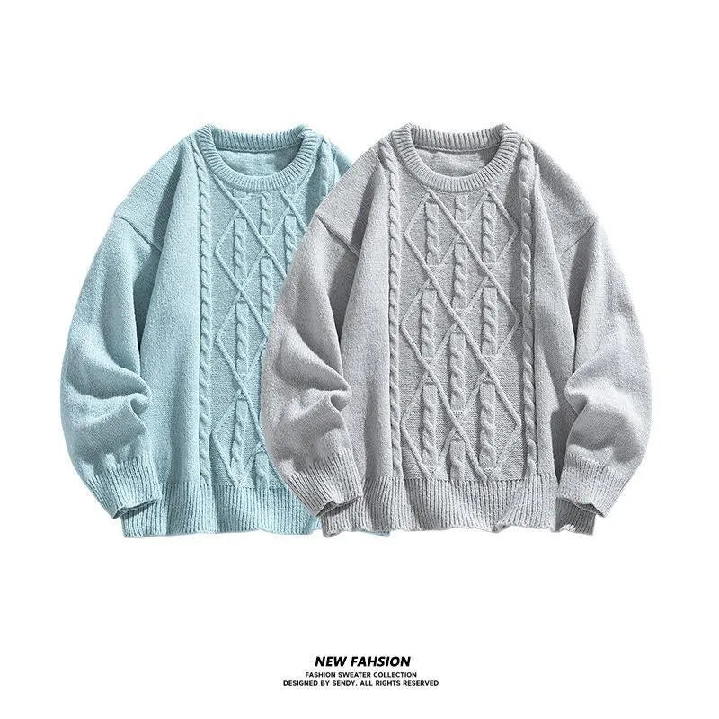 Twist stripes furry pullover sweater in light gray or Cloud Blue, thickened autumn winter top, sizes M to 3XL