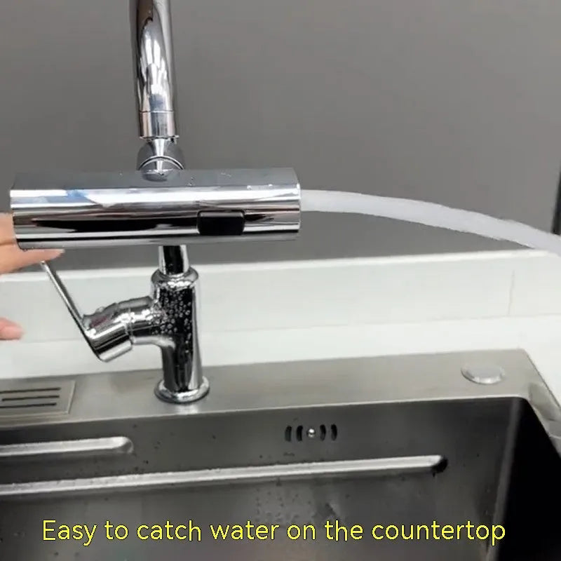 Black kitchen faucet nozzle extension with rotating joint and waterfall spray outlet