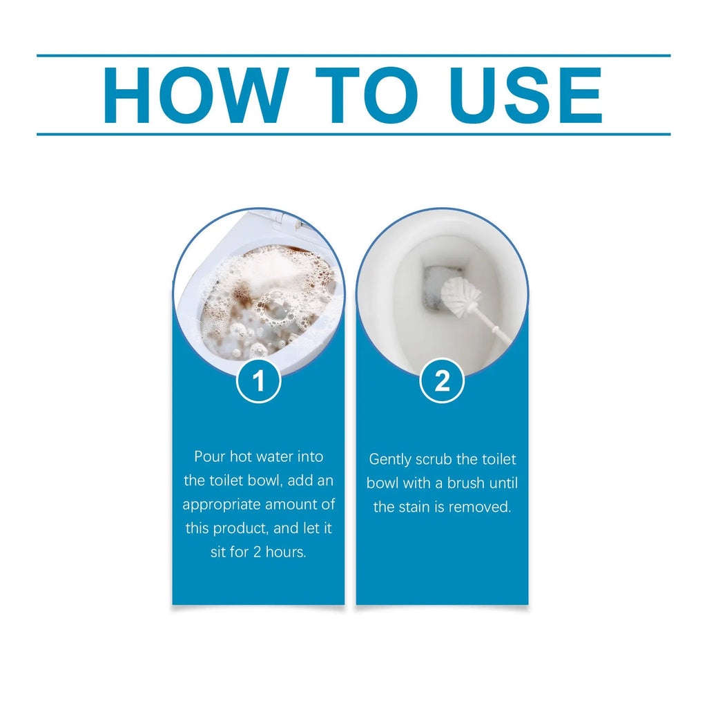 Four 30g sachets of toilet cleaning powder showing ingredients including sodium bicarbonate and citric acid