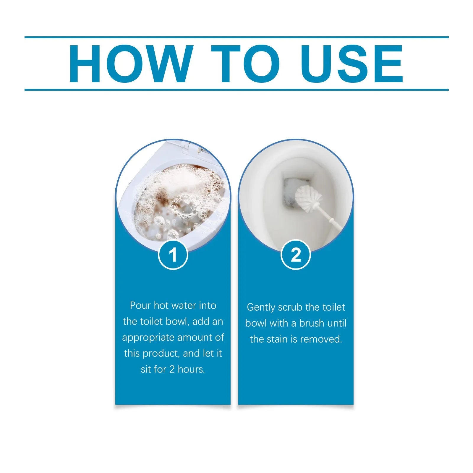 Four 30g sachets of toilet cleaning powder showing ingredients including sodium bicarbonate and citric acid