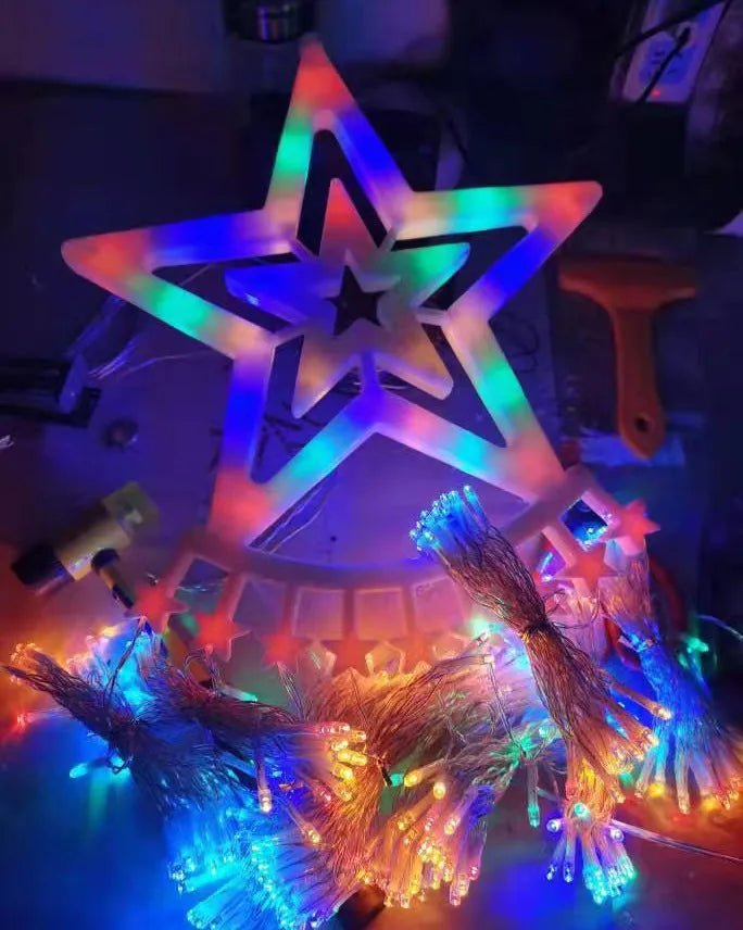 LED five-pointed star waterfall light, 1000 mm, PVC shell, IP44, warm white or four-colour, indoor outdoor decoration