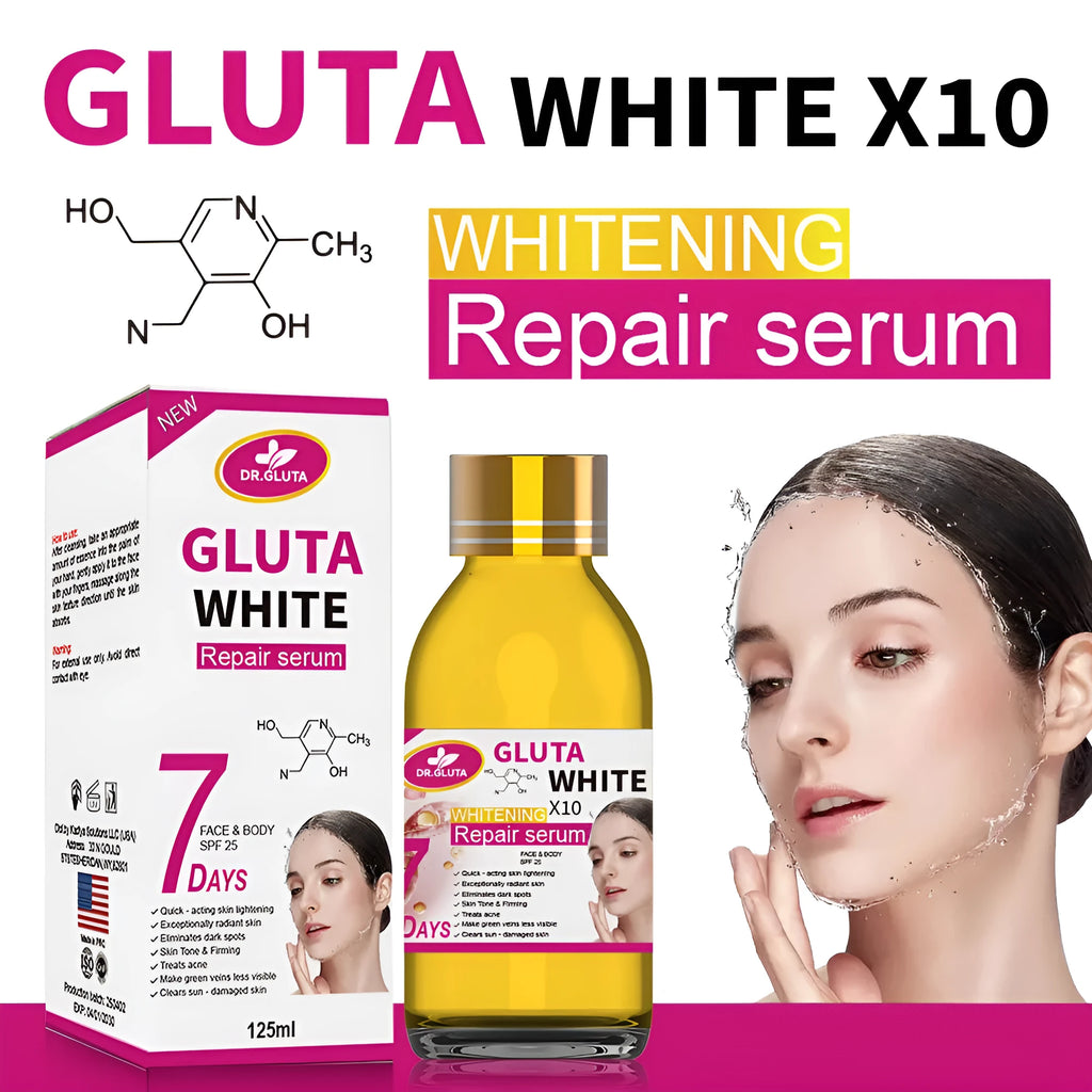 Glutathione whitening serum 125ml bottle for 7 day whitening repair, moisturising and anti-aging facial use