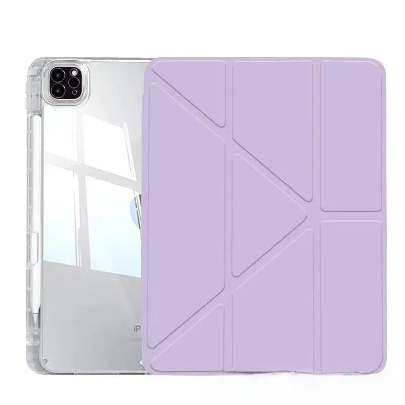 Acrylic transparent tablet protective cover with magnetic bracket and airbag corners for Apple iPad