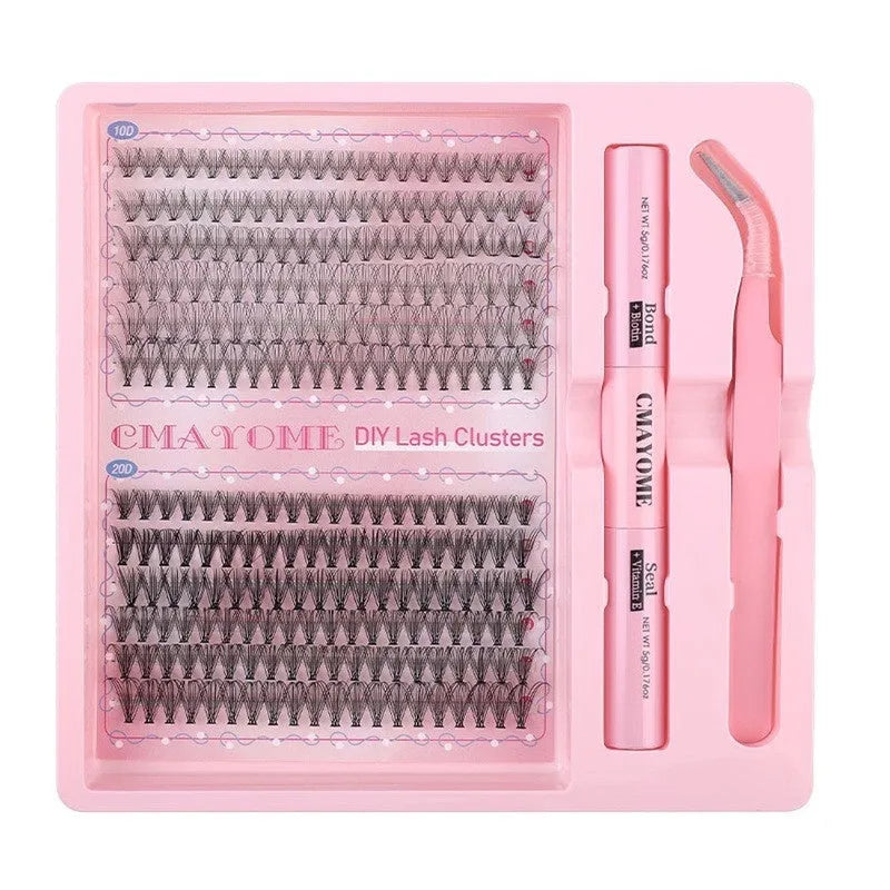 DIY single cluster false eyelash kit with artificial fibre lashes for handmade application