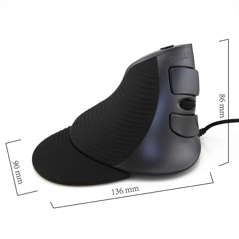 Ergonomic vertical wired optical mouse in black and white colours for desktop computers