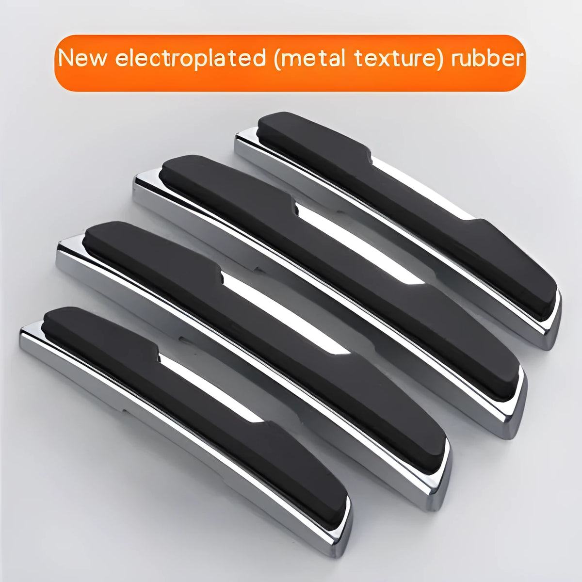 Black car door bumper strip set showing four 9.5cm plastic silicone protective mouldings