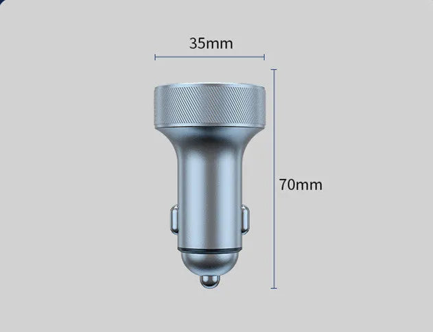 Black aluminium alloy car charger with digital display and three charging ports