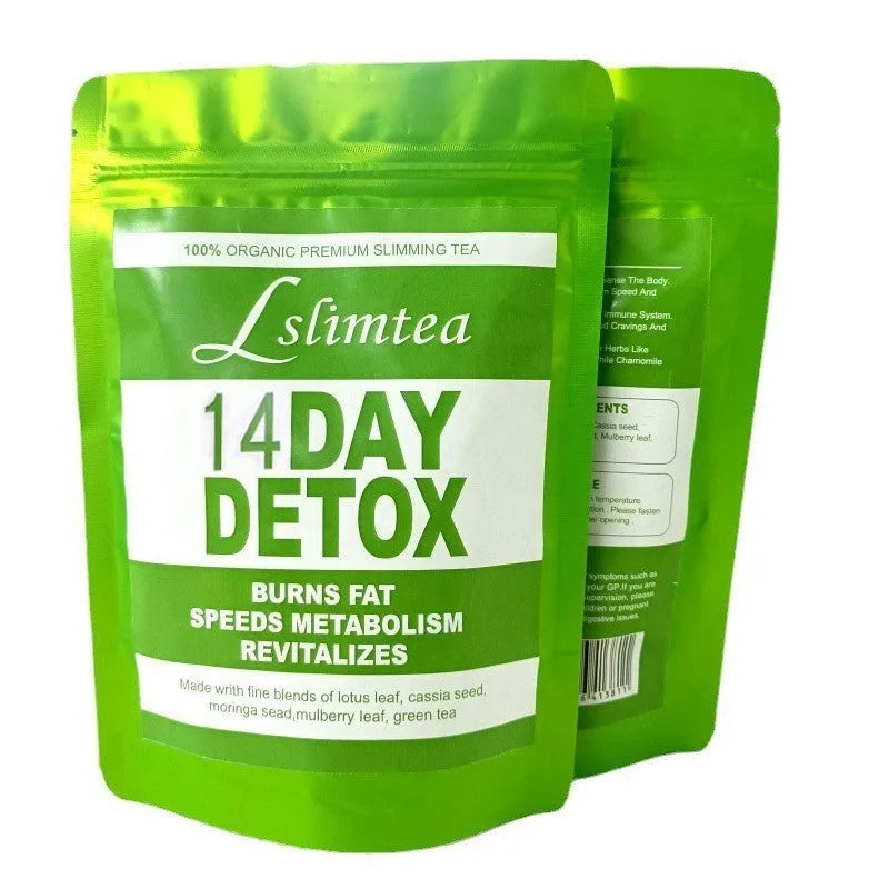 Box of 14-day herbal detox diet tea containing 14 individual sachets.