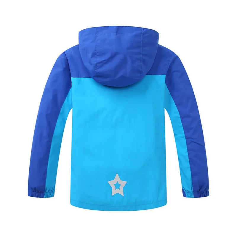 Blue thin children's jacket with full zip and long sleeves for ages 8+