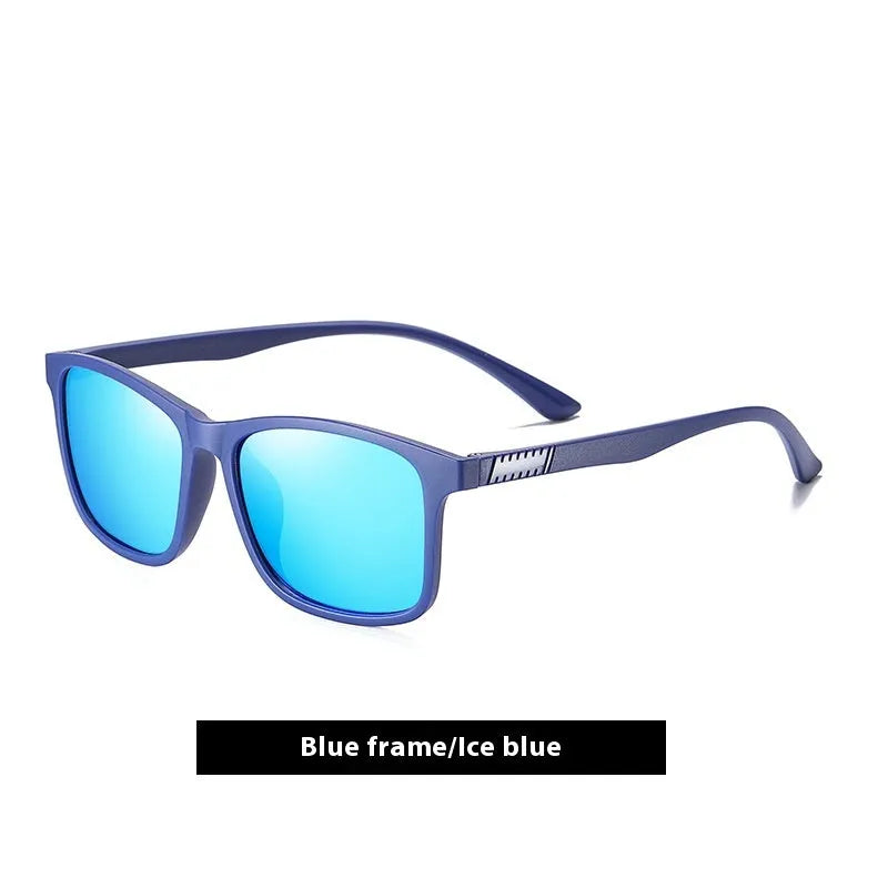 Men's polarised sunglasses with blue frame and ice blue lenses, 54mm width
