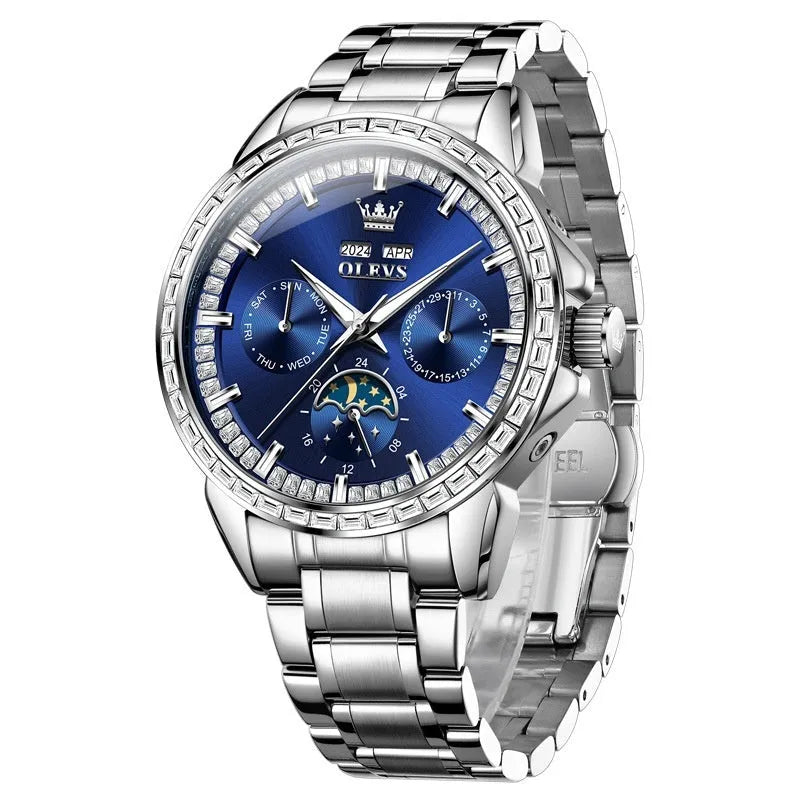 Men's automatic mechanical watch with transparent case back showing movement, stainless steel construction, 13mm thickness