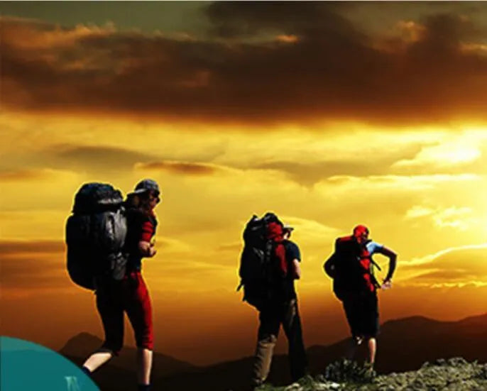 Rechargeable LED headlamp with adjustable headband and aluminium alloy head shown in use.