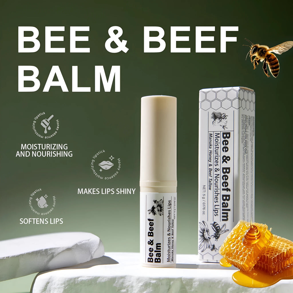 Beef fat lip balm tube measuring 83x19mm with organic grass-fed butter formulation