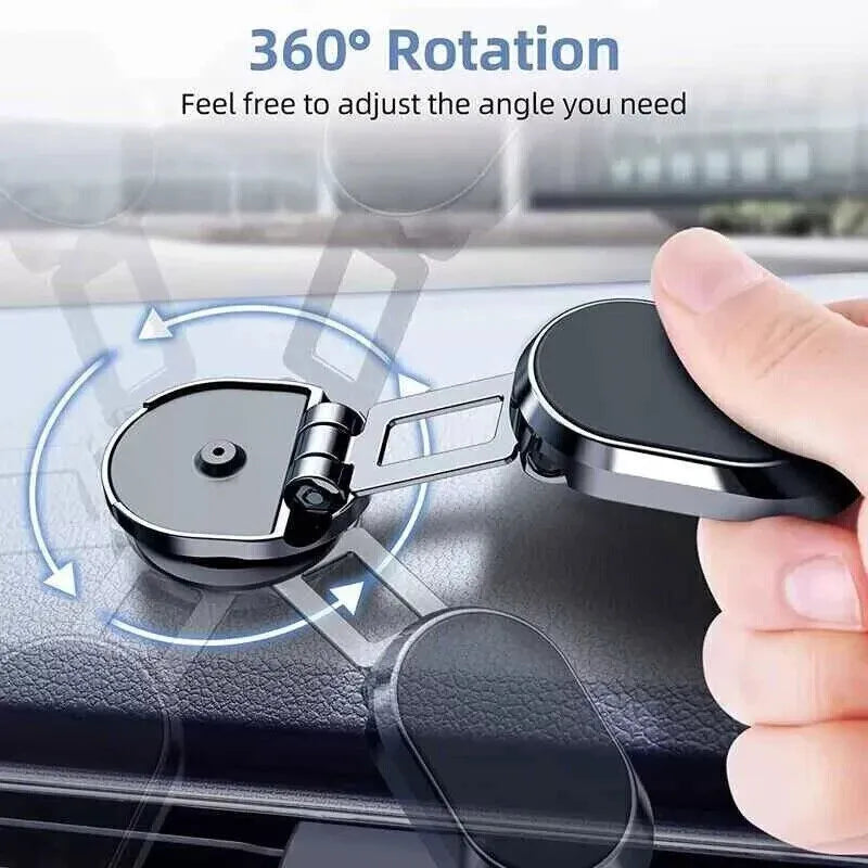 Stainless steel magnetic car phone holder with foldable bracket in chrome finish