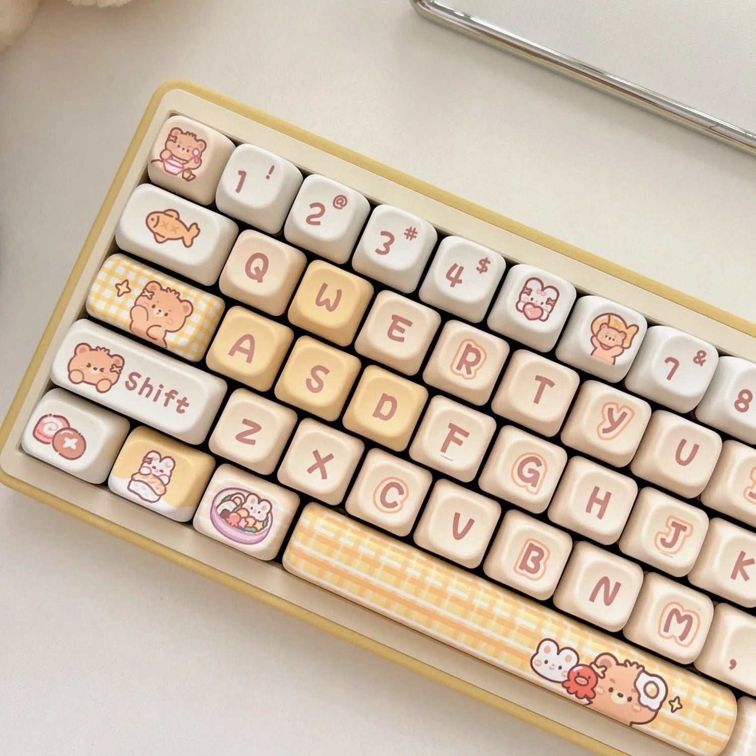 Rabbit Bear Restaurant themed keycaps with EOA height profile, made from PBT plastic using heat sublimation printing