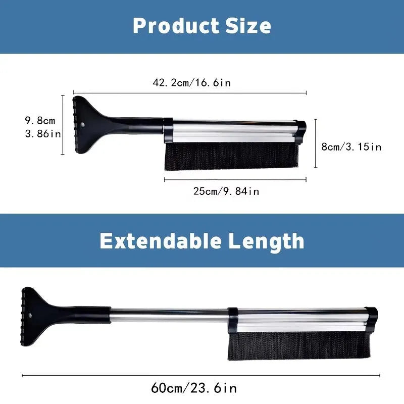 Extendable car snow shovel and windscreen wiper brush, 65 cm reach, aluminium alloy, ABS and nylon, black