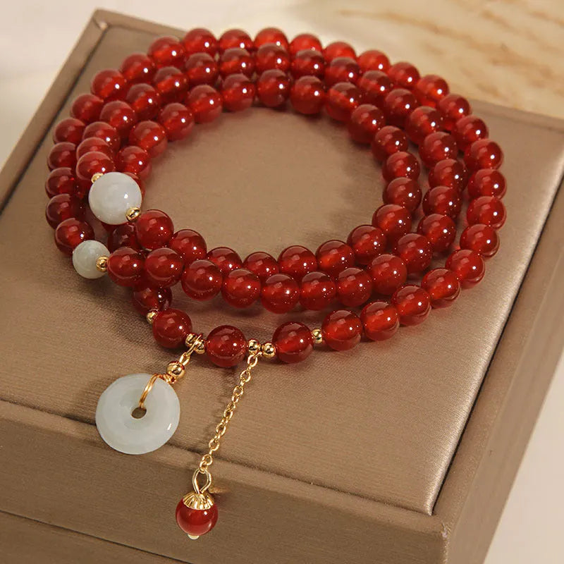 Red agate crystal multi-layer bracelet with retro ethnic design for women