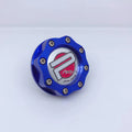 Aluminium alloy fuel tank cap for Honda vehicles in red, blue, gold, and purple colour options