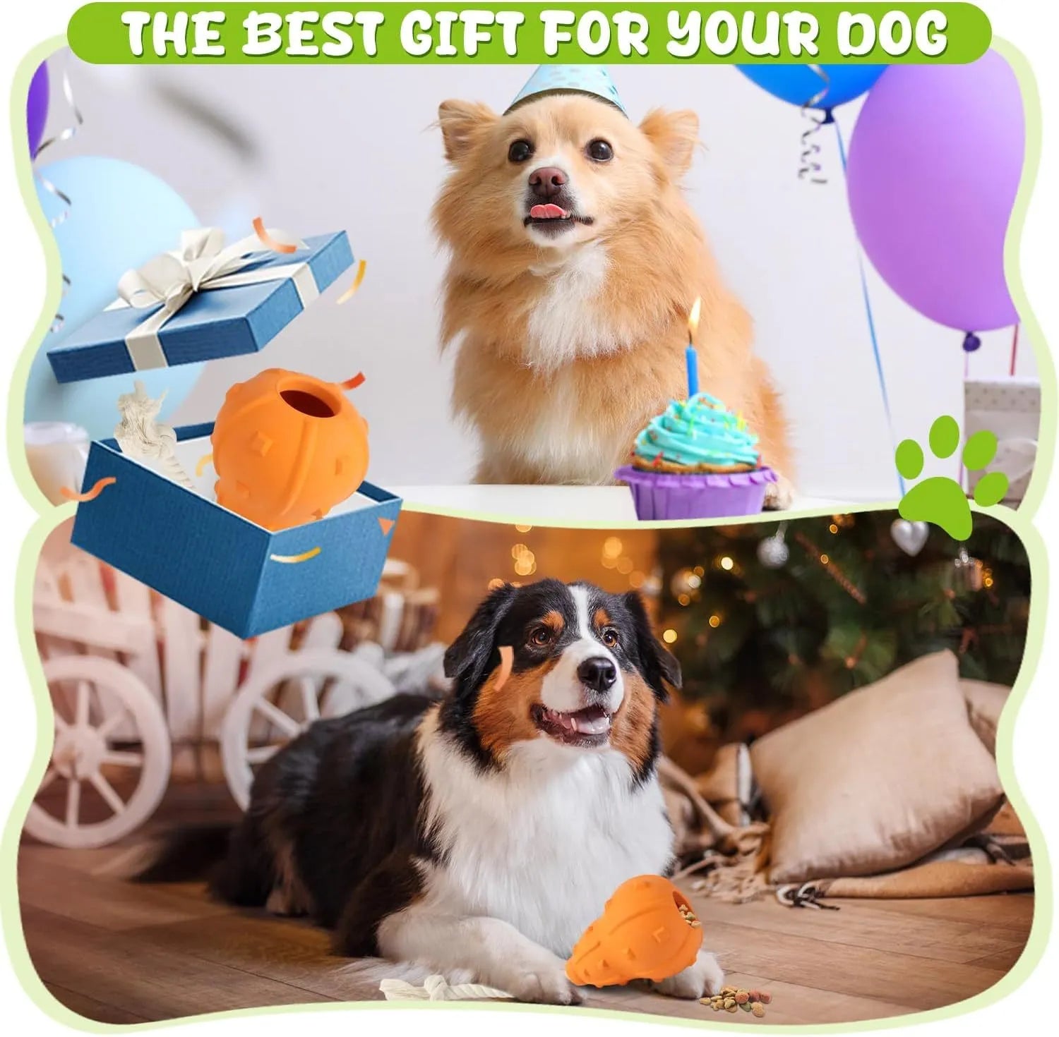 Stuffable dog toy in natural rubber, 30cm long with hollow interior for treats, designed for fetch and chew games