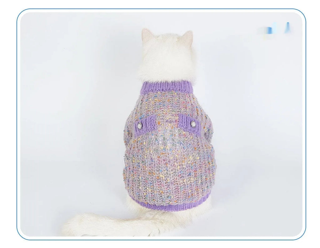 Purple polyester dog sweater cardigan for XL and XXL sized pets