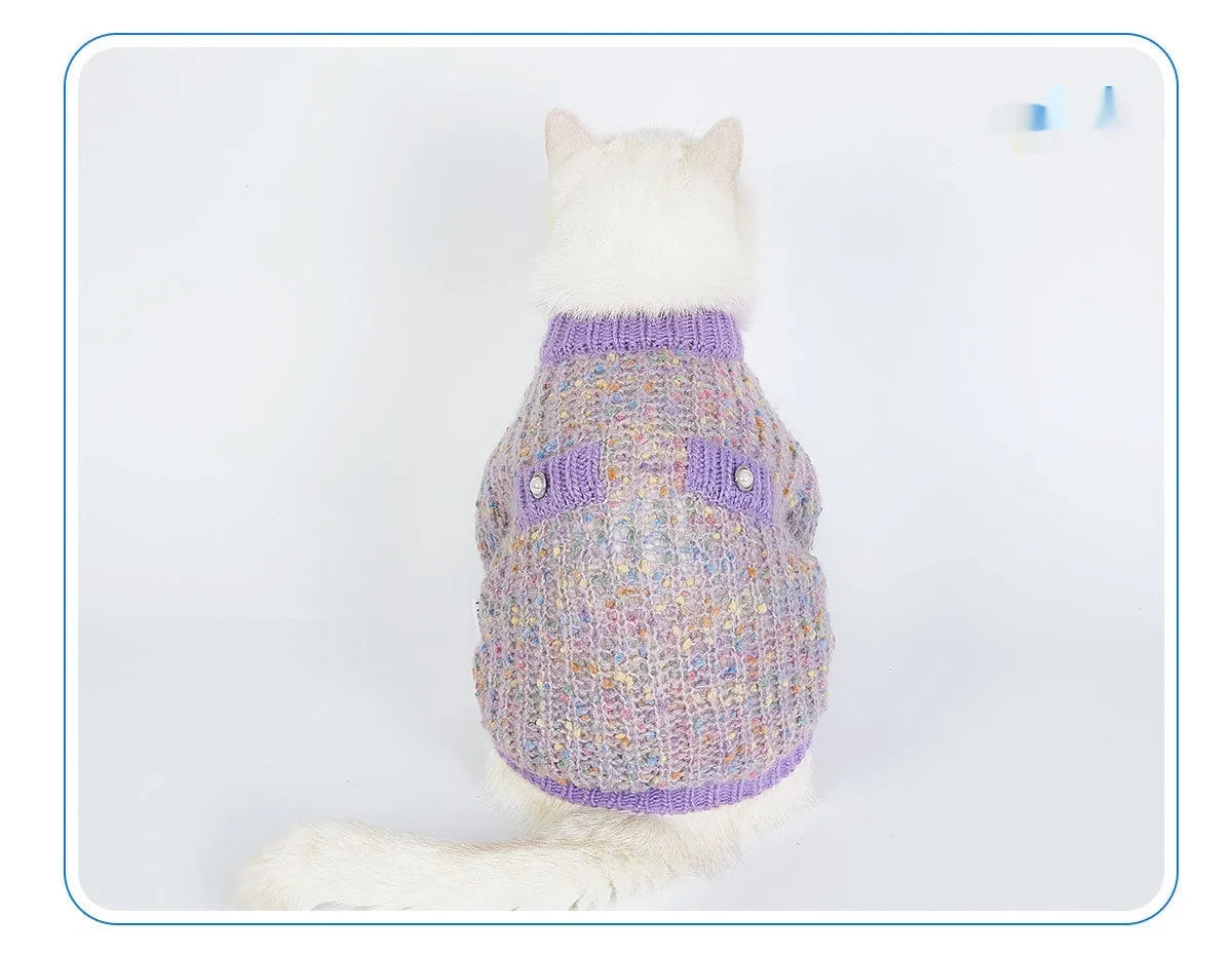 Purple polyester dog sweater cardigan for XL and XXL sized pets