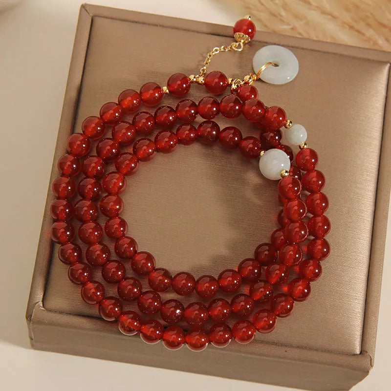 Red agate crystal multi-layer bracelet with retro ethnic design for women