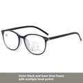 Women's presbyopic glasses with ultra-light frame, adjustable nose pads, available in black with blue focus and other colour options