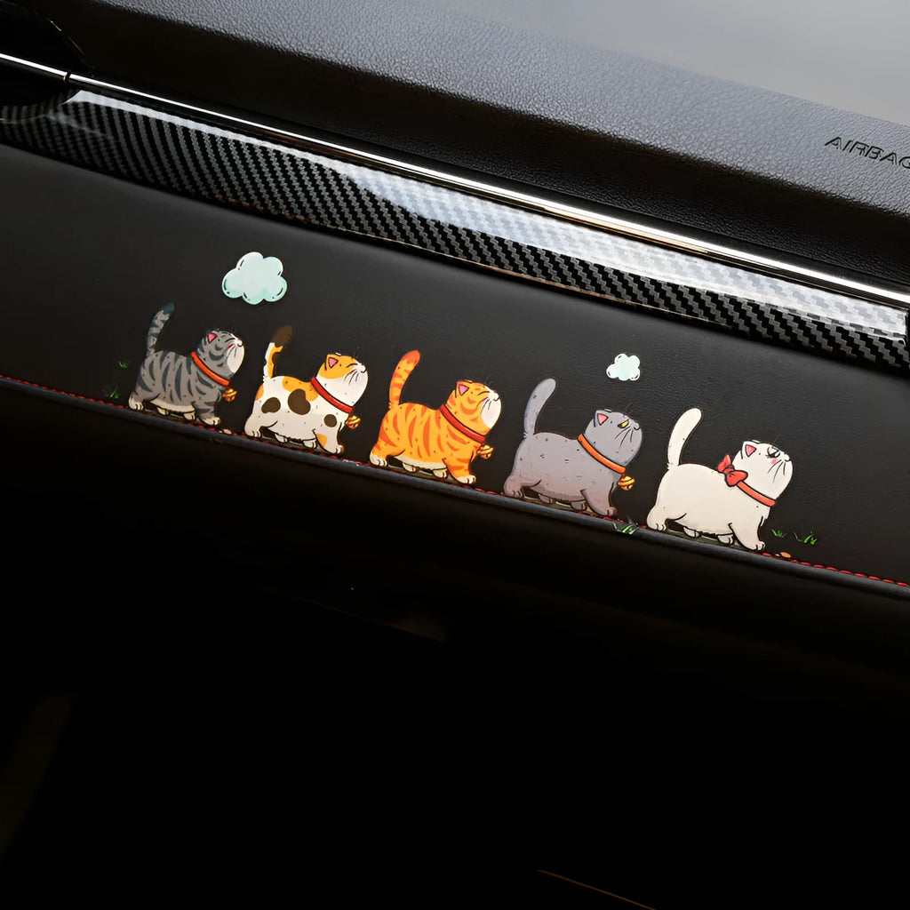 Climbing cats car sticker showing five cats walking pattern on waterproof PVC material