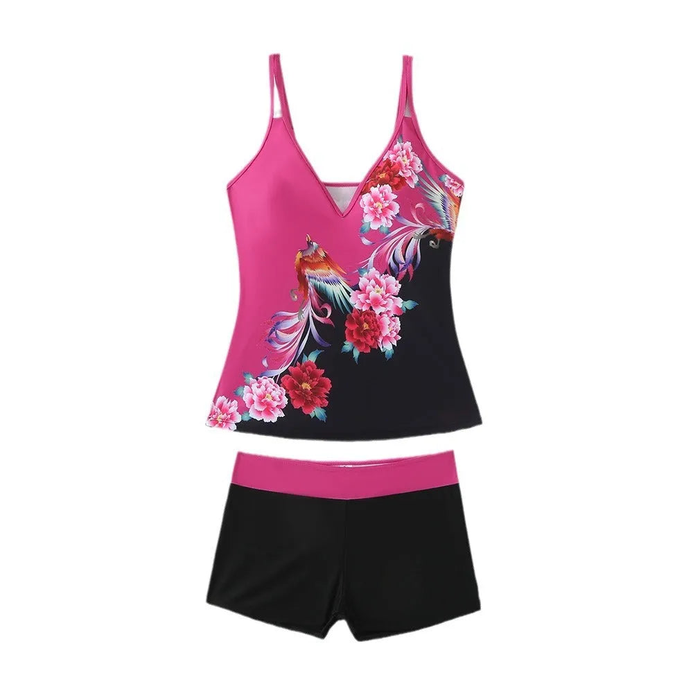 Plus size women's swimsuit in black or rose red with brief style and cotton lining