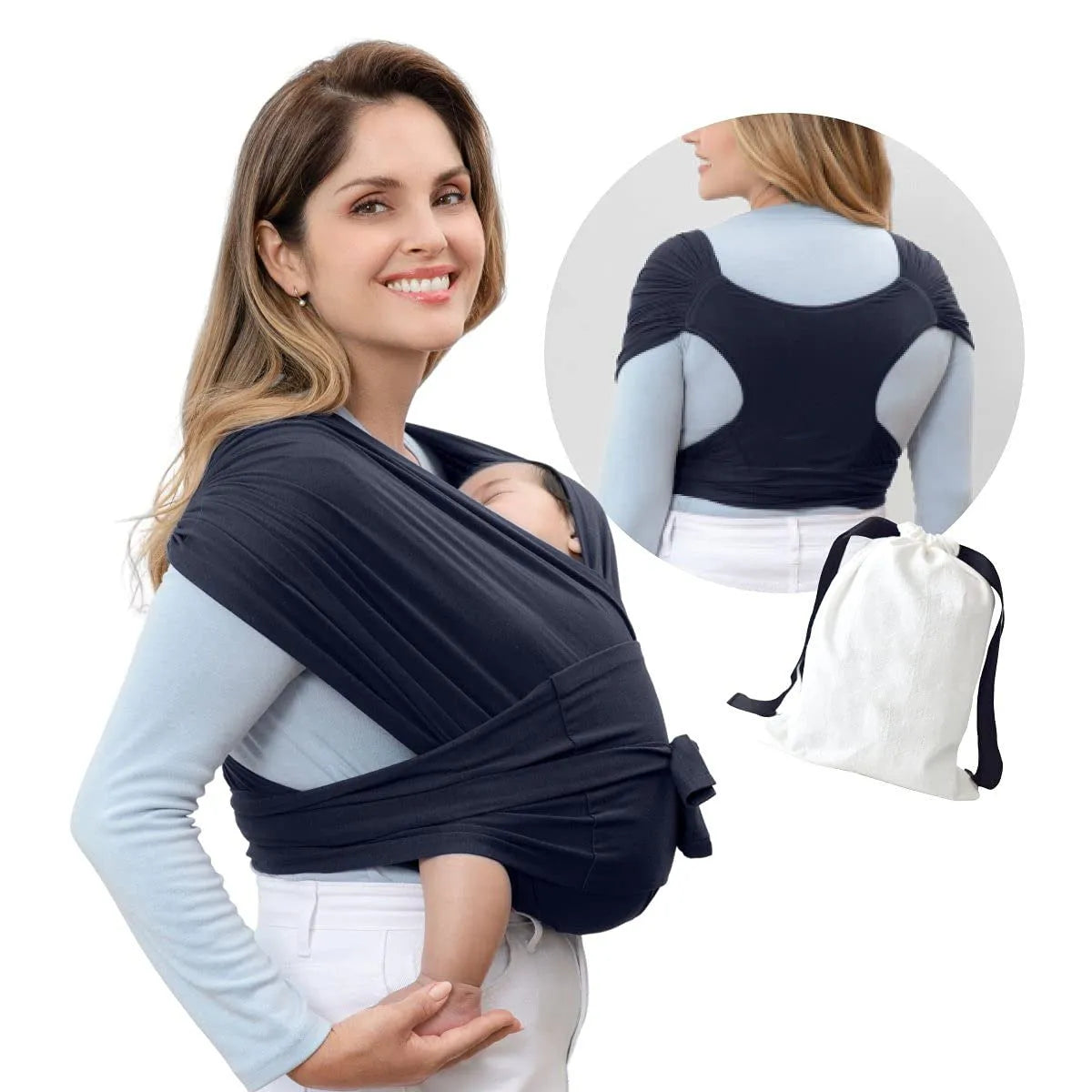 Cotton X type baby carrier with cross straps in black, brown, or dark blue, sizes L and M, 15kg max load.