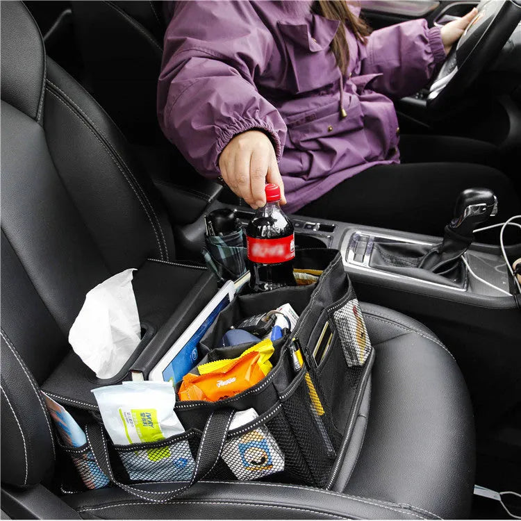 Black Oxford cloth car storage box with 33cm square dimensions for vehicle boot organisation
