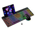 Wireless keyboard and mouse one-piece set with luminous keys and a card slot on a desk.
