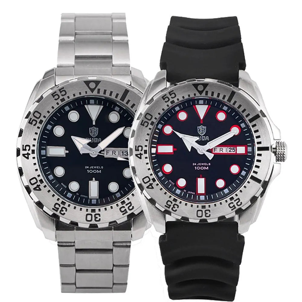 Waterproof luminous quartz men's watch with steel strap in blue colour option