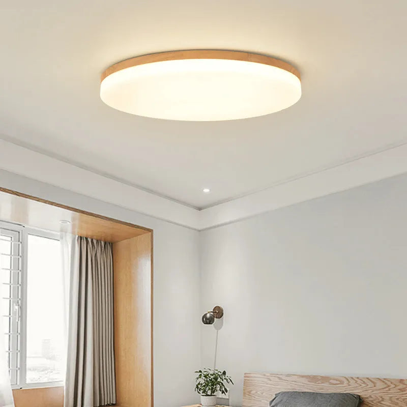 Japanese minimalist wood and acrylic LED ceiling lamp with three colour light options