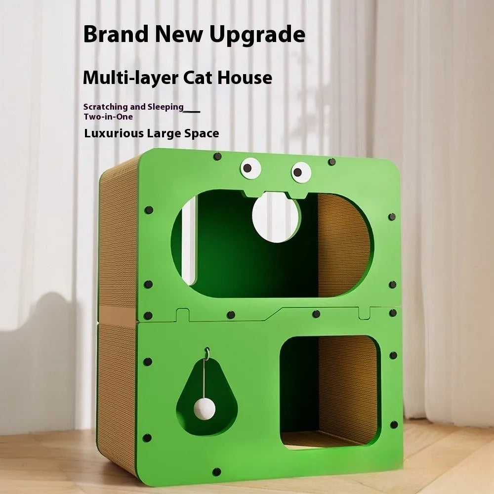 Double layer cat scratching board and nest in a cute owl design style