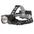 Black aluminium alloy USB rechargeable headlight with telescopic zoom lens extended