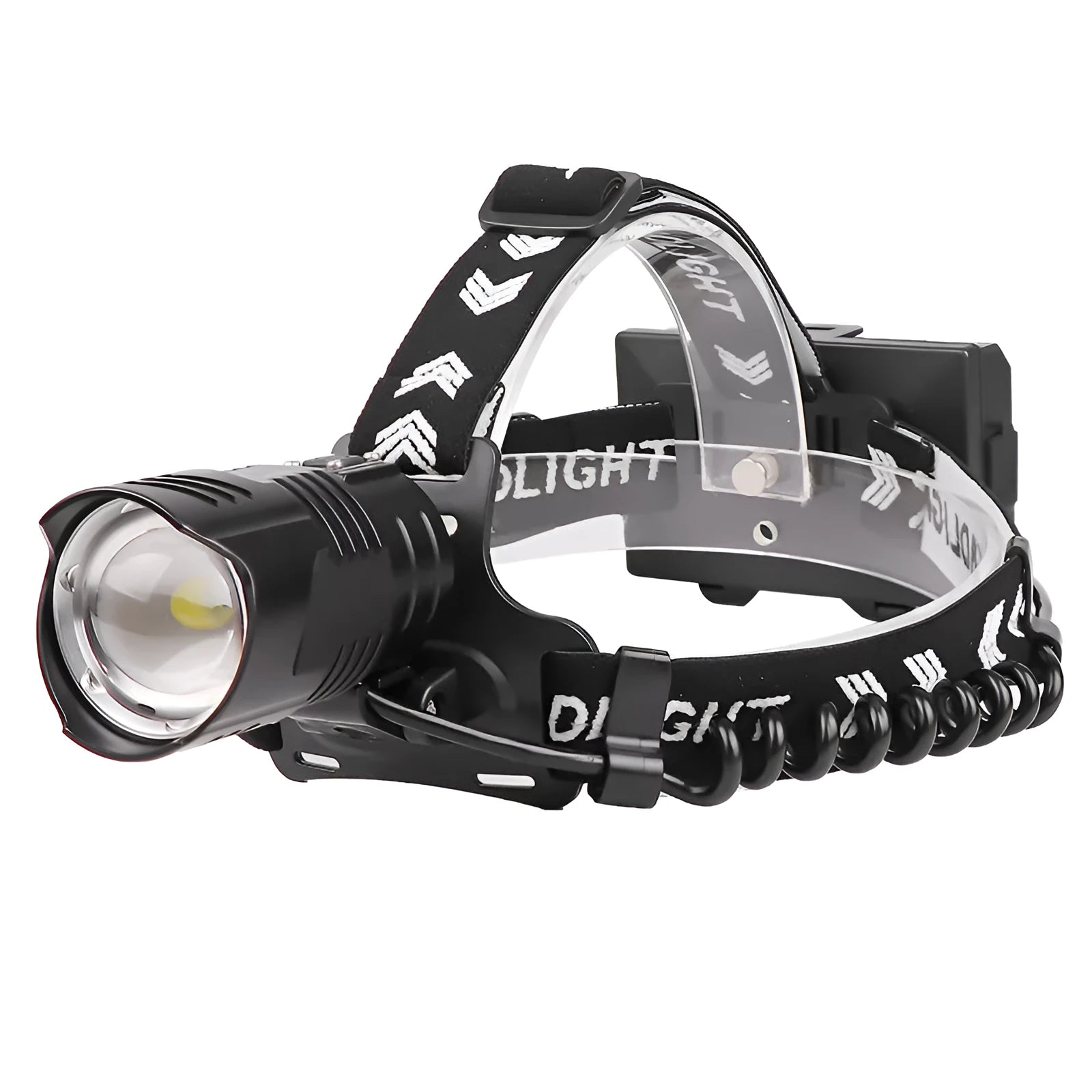 Black aluminium alloy USB rechargeable headlight with telescopic zoom lens extended