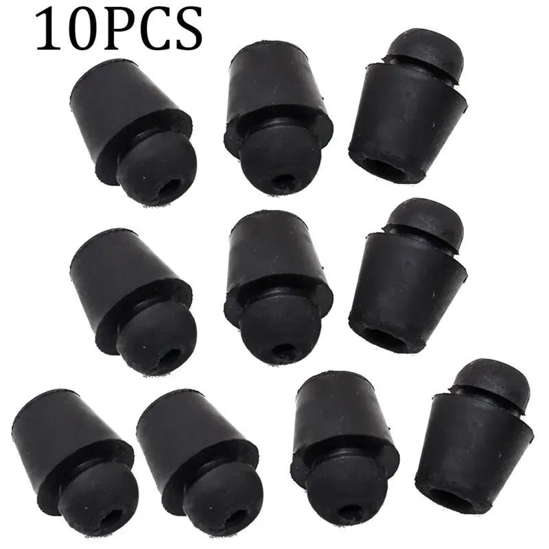 Black rubber automotive buffer clips for vibration reduction in vehicle interiors and engine compartments