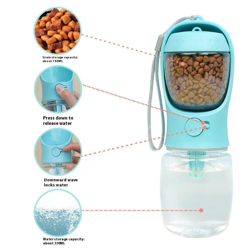Dual-use dog outing drinking cup in blue, pink or white plastic with 350ml or 550ml capacity options